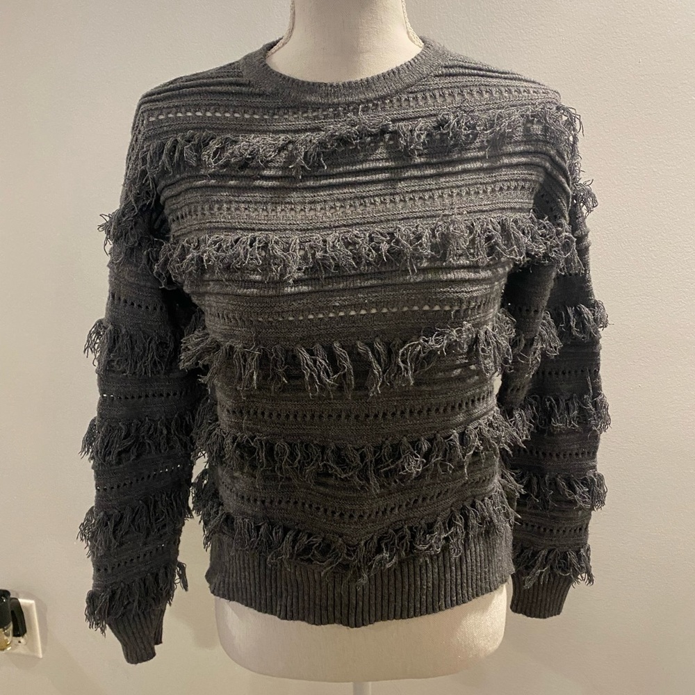 {Michael Michael Kors} fringe gray crew neck sweater